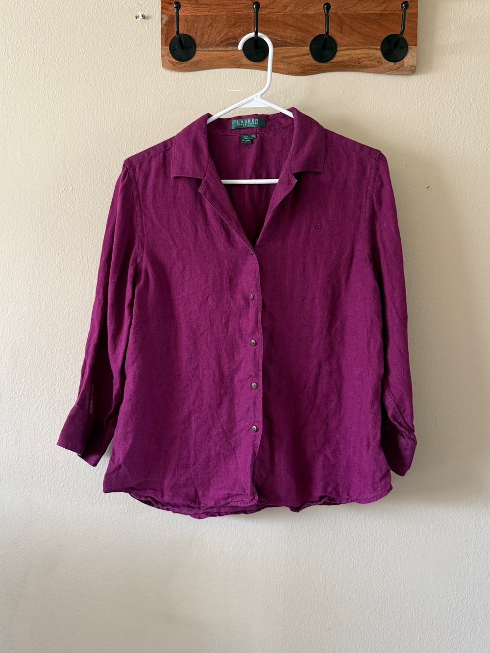Vintage Lauren Ralph Lauren Purple 100% Linen Long Sleeve Button Top size P L
